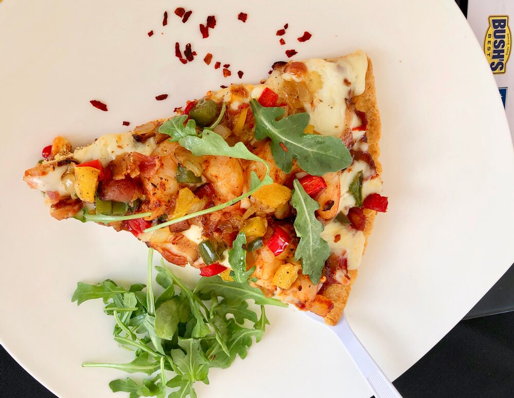 Smoky Cajun-Style Shrimp 'n Bacon Pizza with Crispy Cornbread Crust Hello, from the other side... of the judges table!