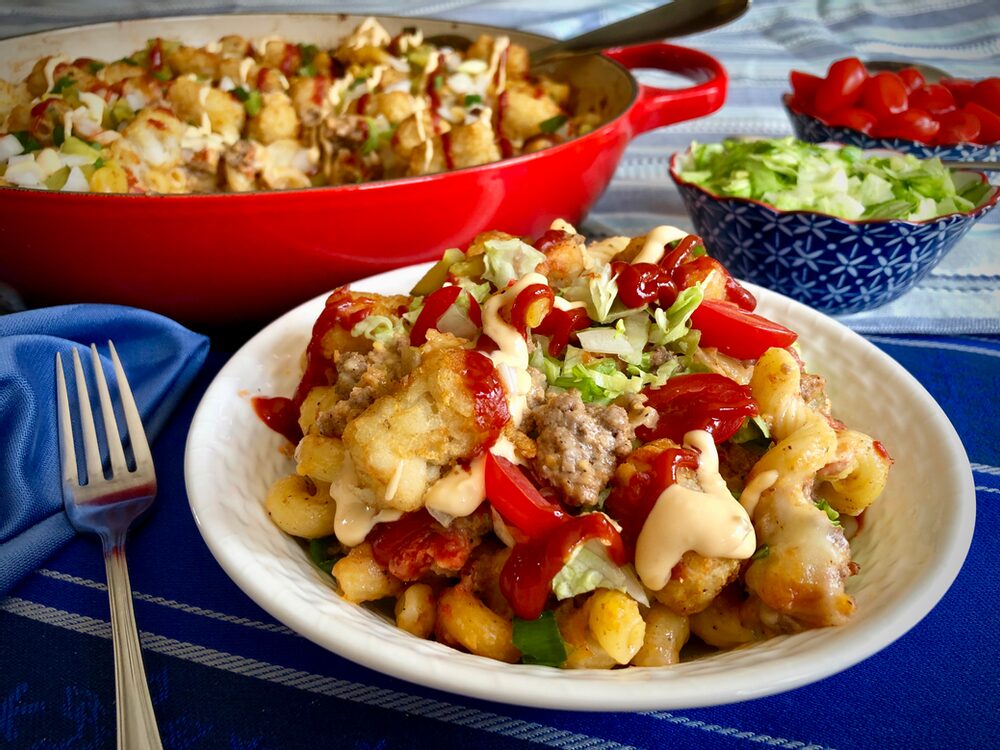 Beyond Burger And Fries... Cheeseburger Pasta Casserole With 'Tot Fries'!