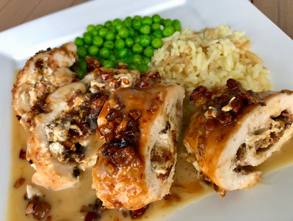 Gelsomini Extravaganza 2019!! Let'S Eat!! Pecan-Crusted Chicken Stuffed With Bacon, Dates, And Goat Cheese And Topped With A Maple Dijon Cream Sauce