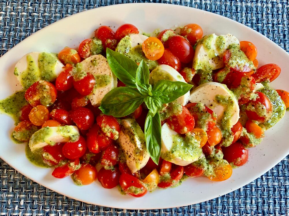 Cherry Tomato Caprese Salad with Basil Pesto Dressing PESTO PALOOZA!