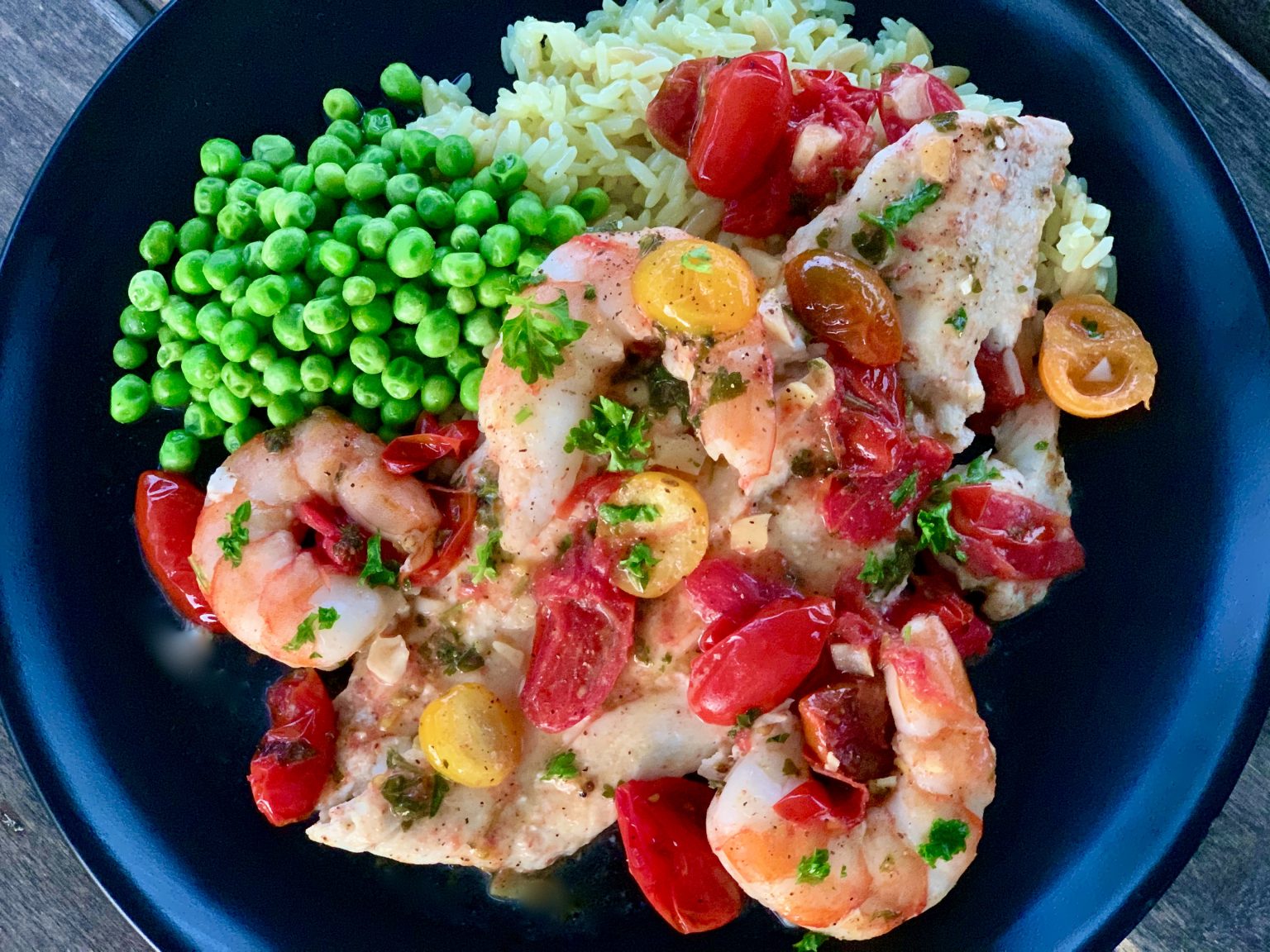 SHEET PAN FLOUNDER AND SHRIMP WITH TOMATO LEMON BEURRE BLANC SAUCE