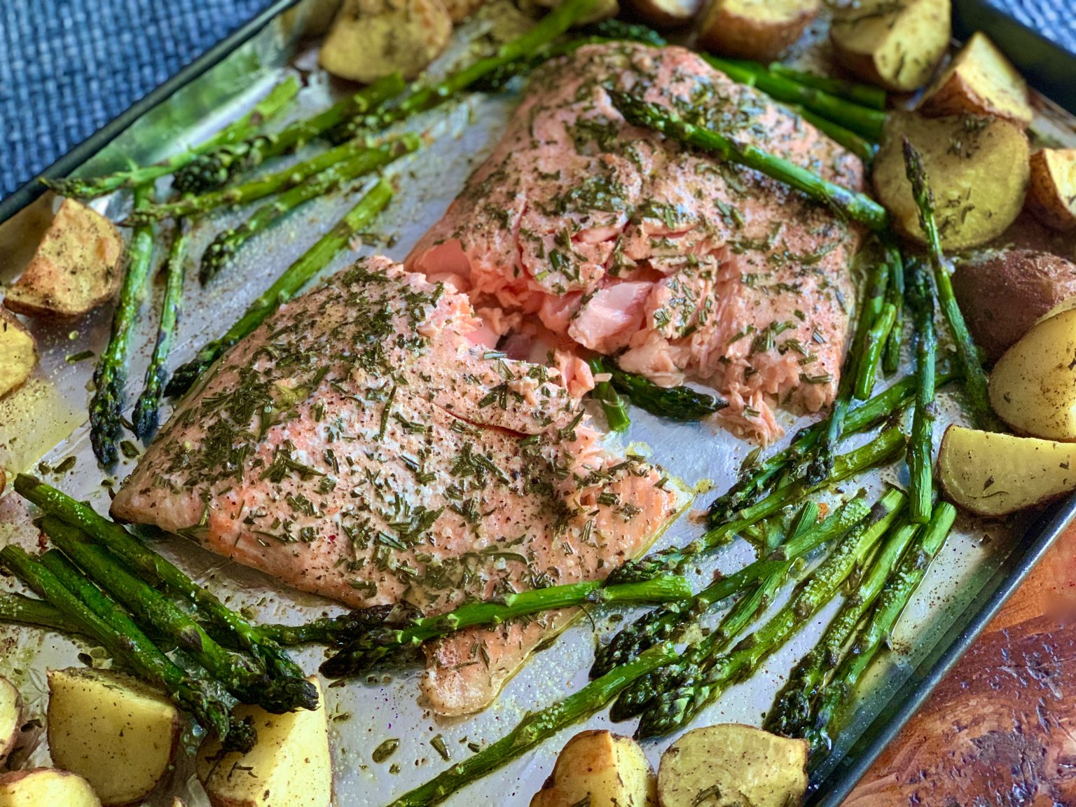 SHEET PAN ROSEMARY SALMON, POTATOES, AND ASPARAGUS Dish off the Block