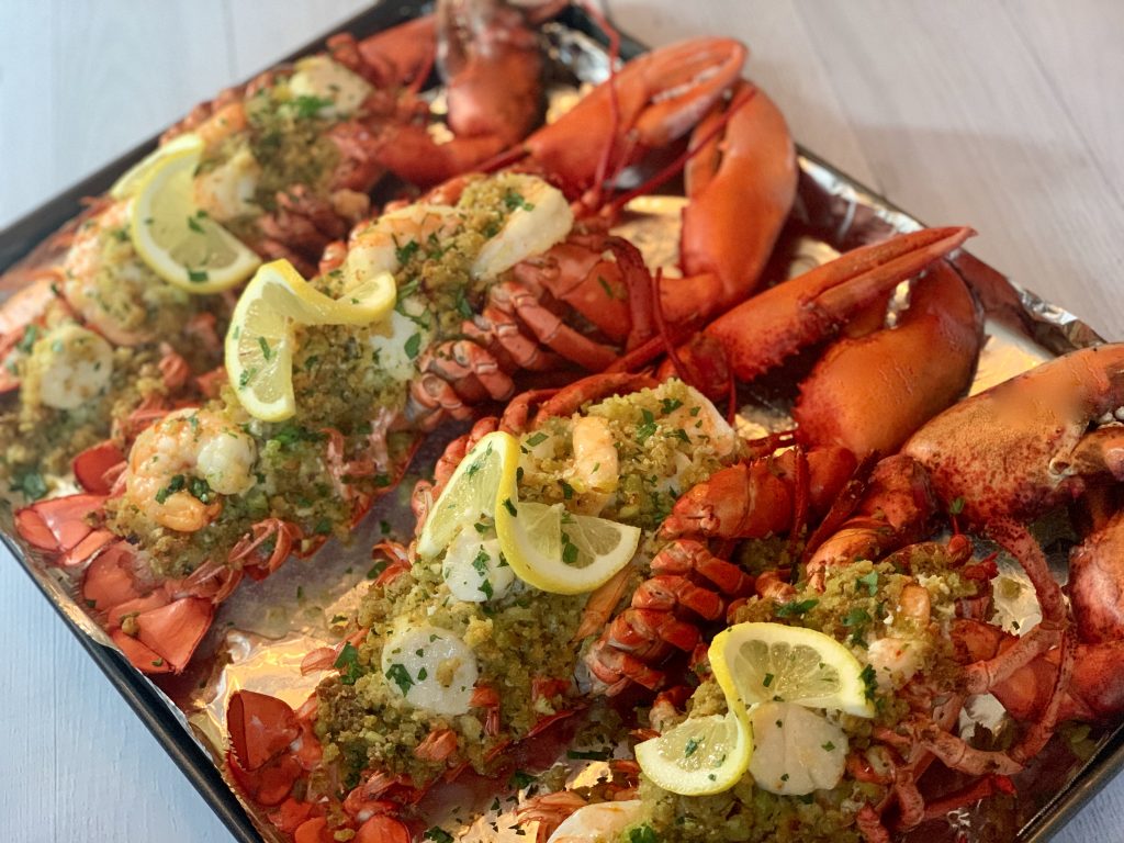 Baked Stuffed Lobsters With Shrimp And Scallops Dish Off The Block