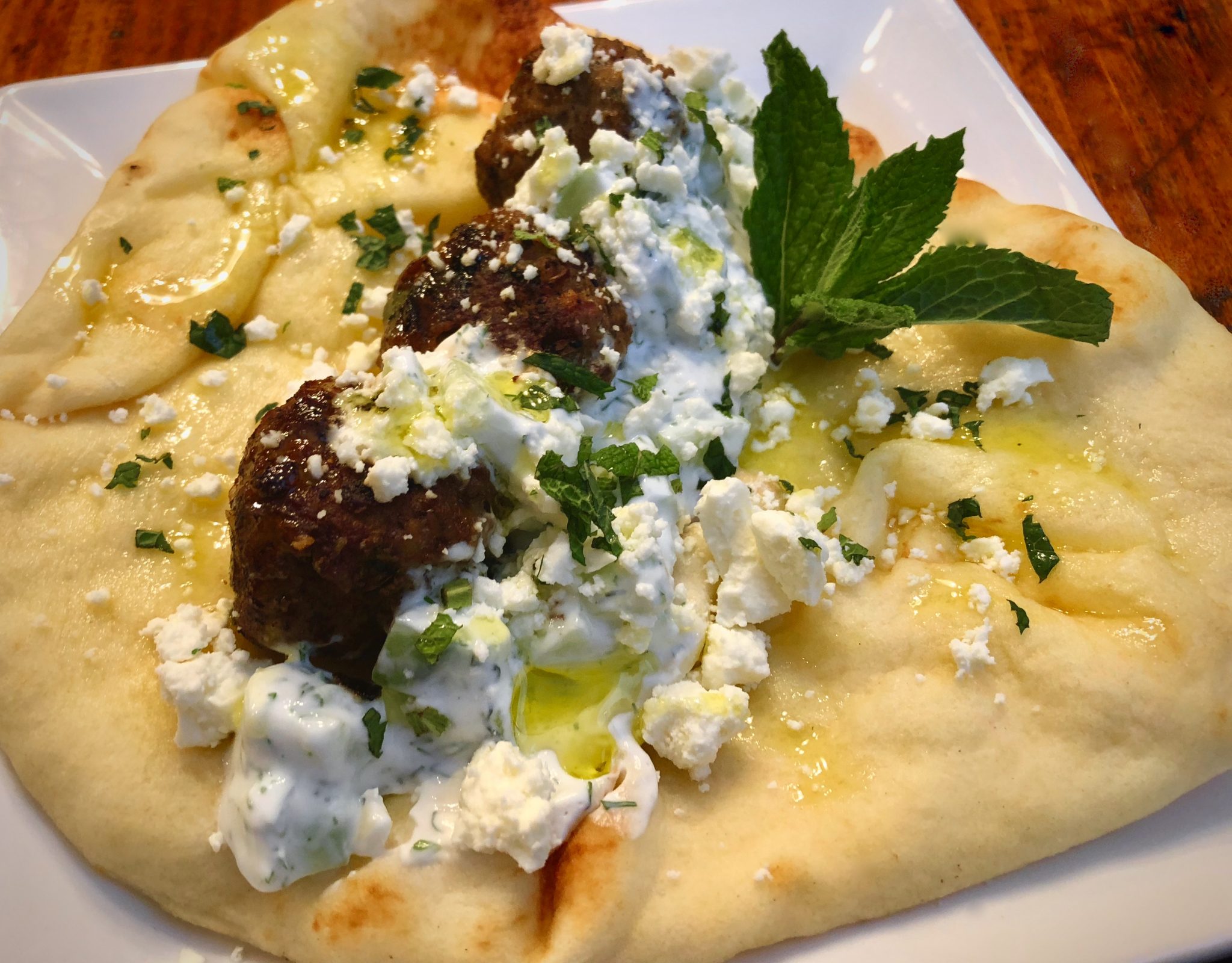 LAMB MEATBALLS WITH TZATZIKI SAUCE ON NAAN Dish off the Block