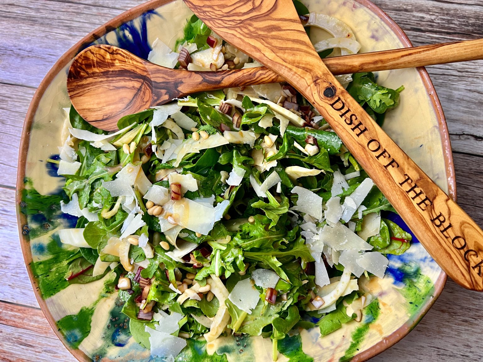 ARUGULA AND FENNEL SALAD WITH PINE NUTS, PARM AND MAPLE BALSAMIC