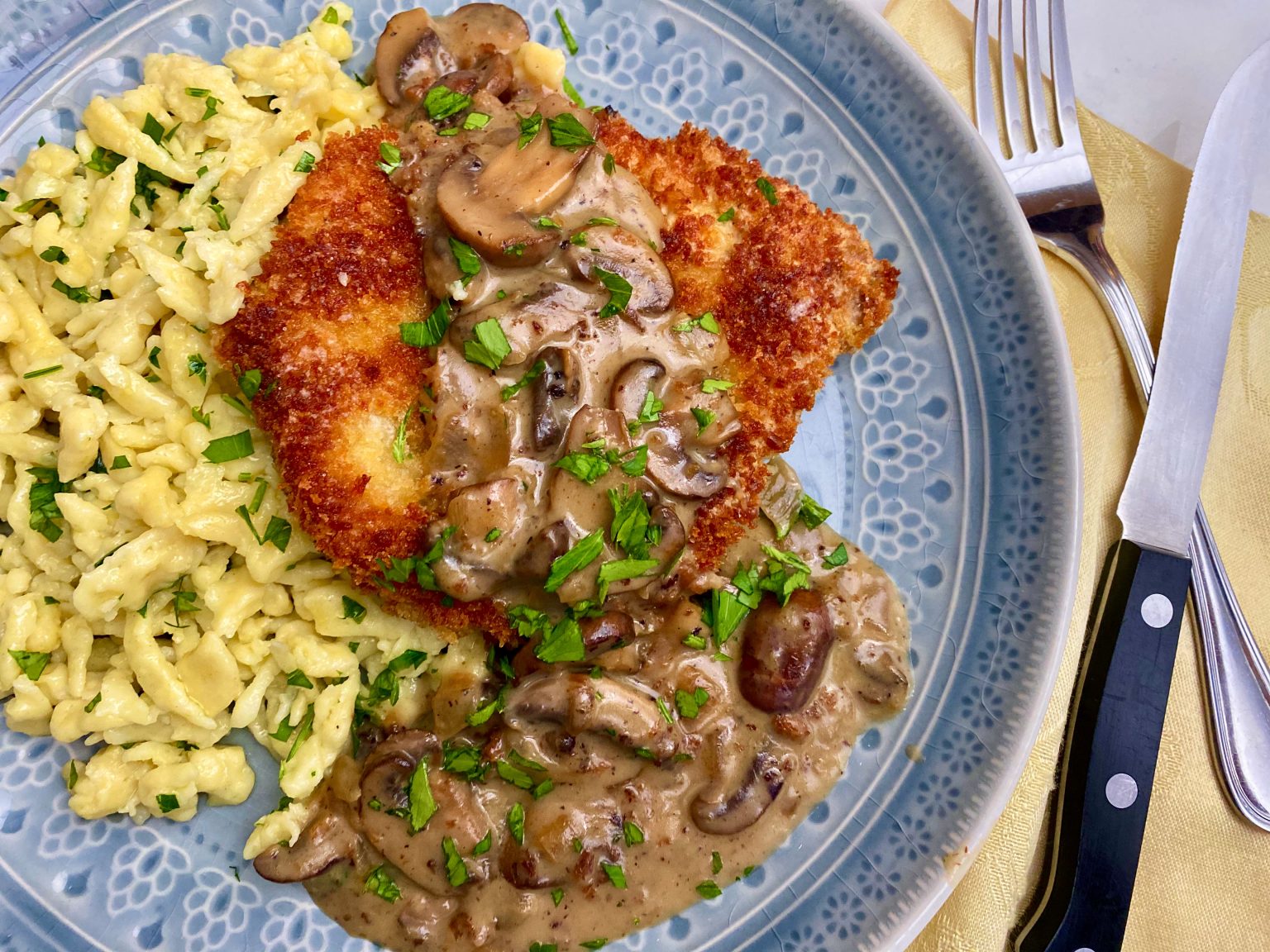 JAEGER SCHNITZEL WITH SPAETZLE - Dish off the Block