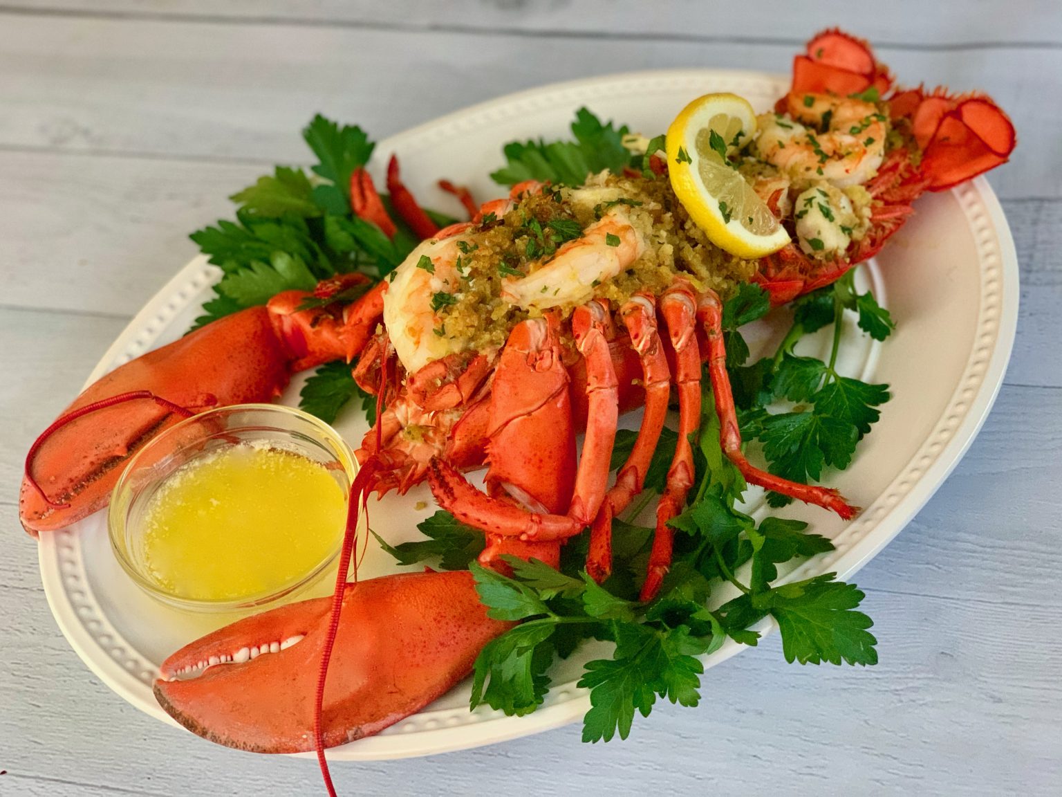 BAKED STUFFED LOBSTERS WITH SHRIMP AND SCALLOPS Dish off the Block