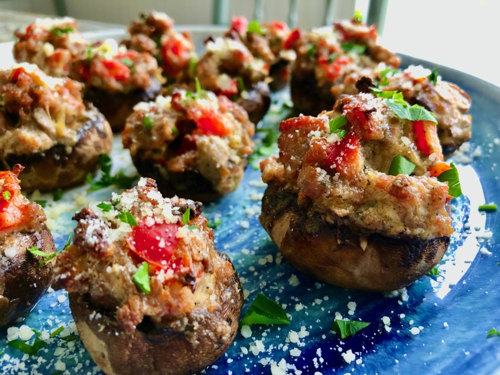 SAUSAGE AND HERB CHEESE STUFFED SHROOMS - Dish off the Block