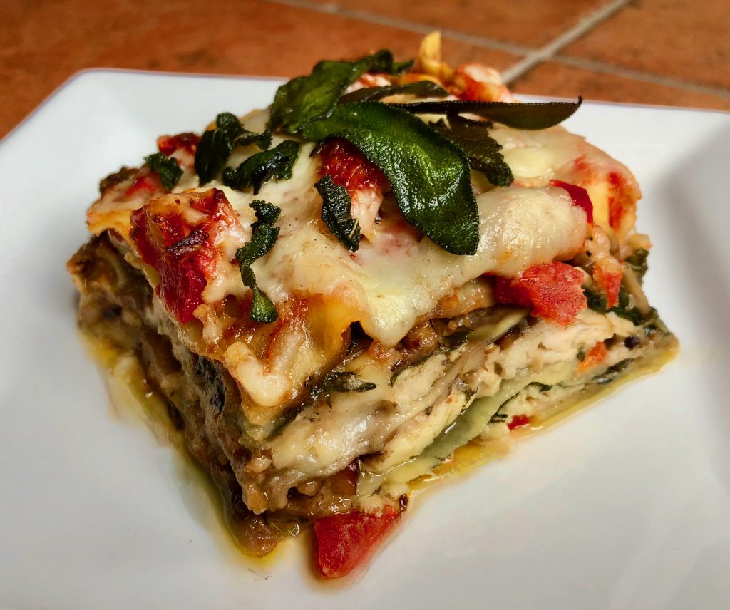 Gorgonzola Lasagna Dream With Chicken, Mushrooms, And Fried Sage