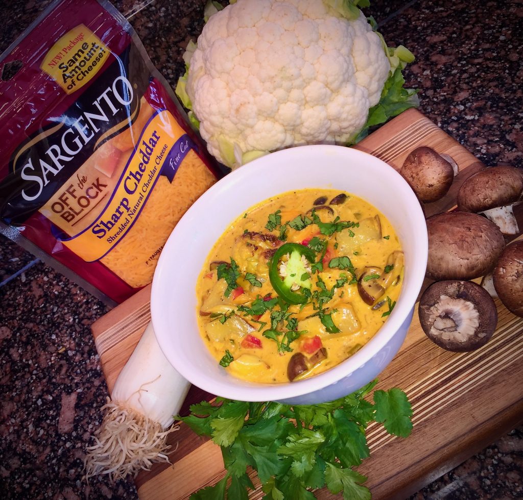 Hearty Curried Veggie Cheddar Chowder