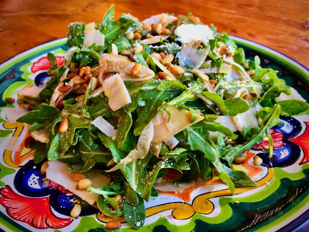 ARUGULA AND FENNEL SALAD WITH PINE NUTS, PARM AND MAPLE BALSAMIC