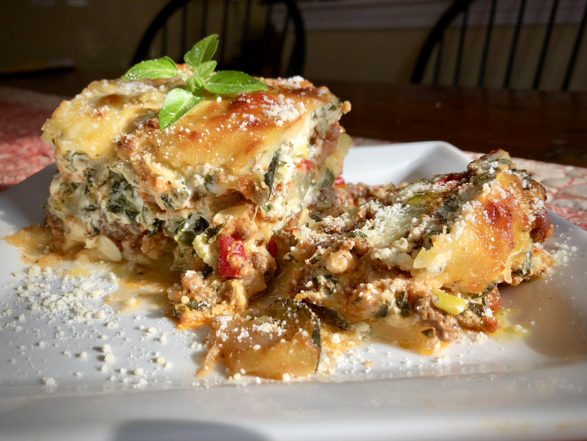 ZUCCHINI NOODLE LASAGNA WITH MEAT SAUCE AND CHEESY GOODNESS Dish off