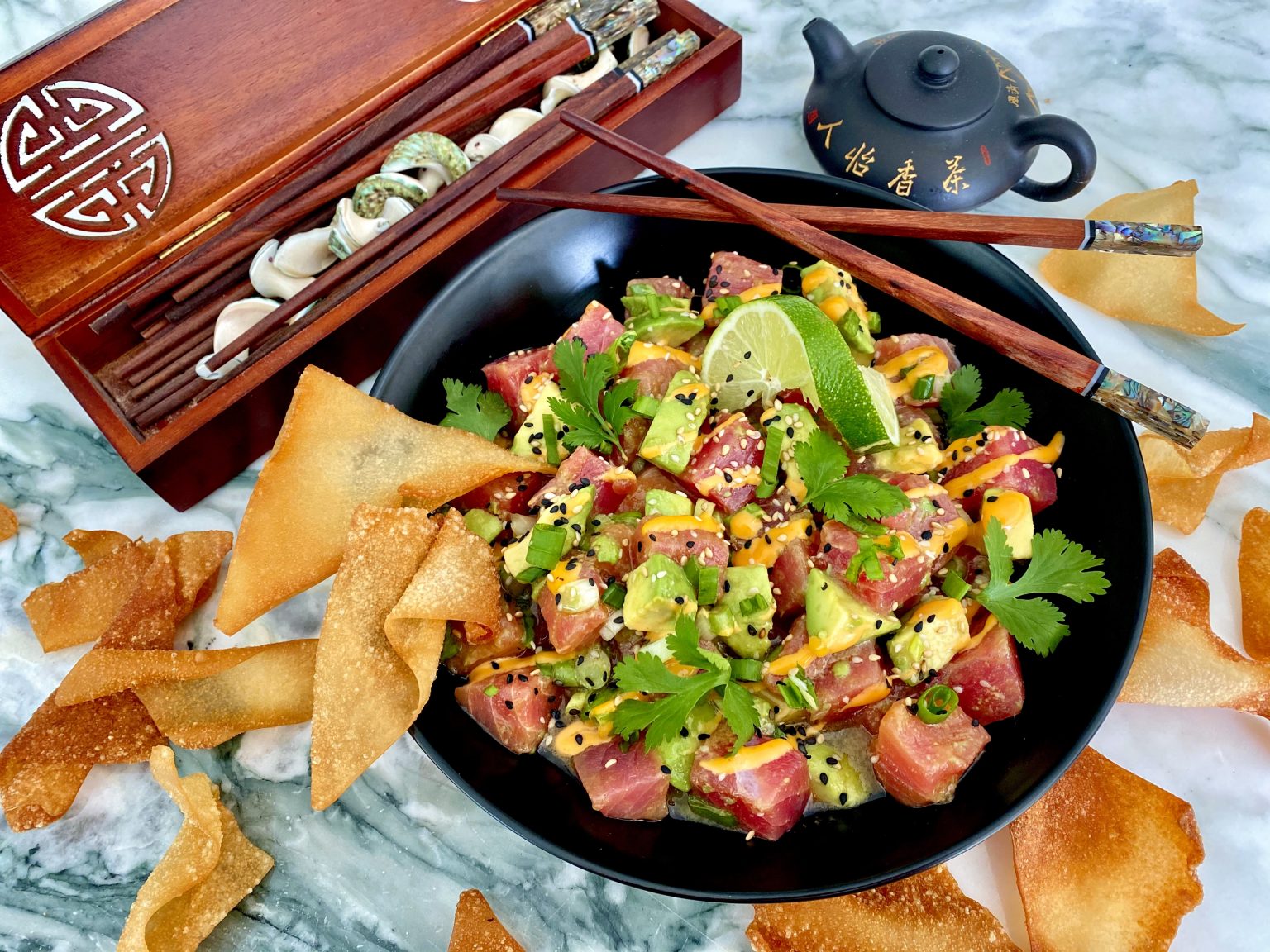 TUNA POKE WITH WONTON CHIPS Dish off the Block