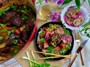 BRAISED KOREAN SHORT RIBS WITH PICKLED ONION, CUCUMBER, AND JALAPENO TOPPER
