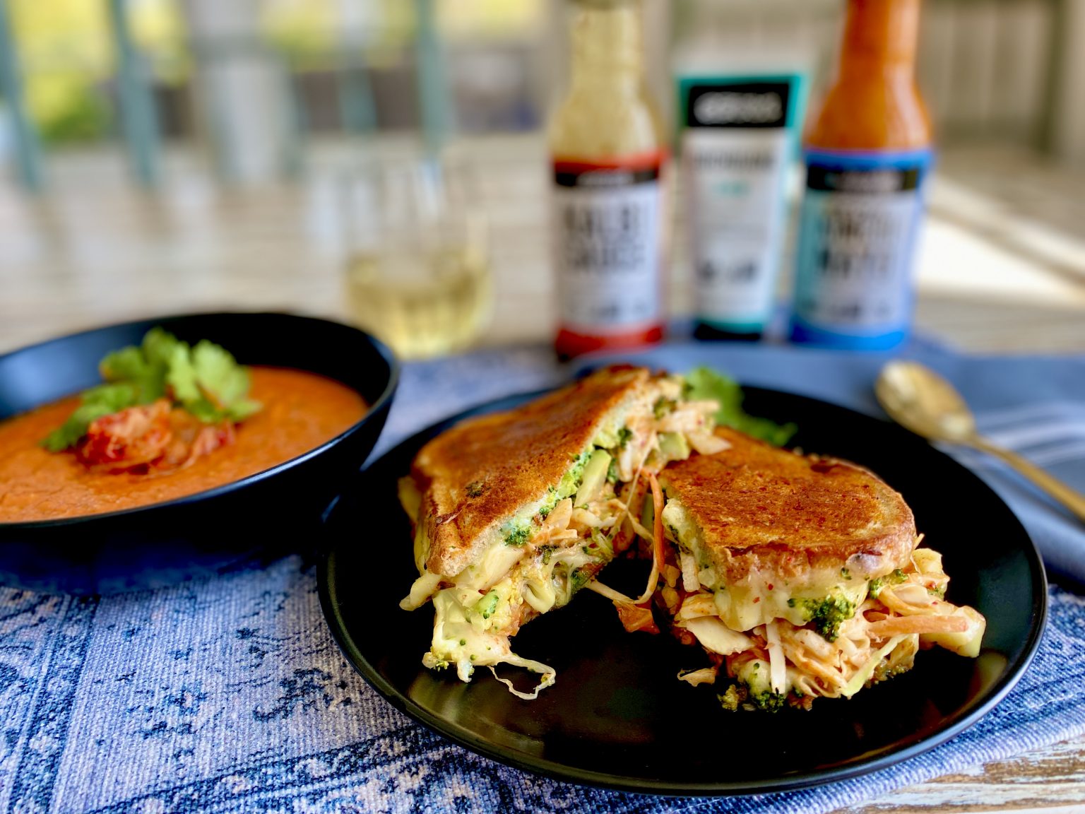BROCCOLI KIMCHI REUBENS AND GARDEN TOMATO SOUP WITH A KOREAN KICK