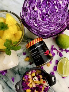 SERIOUS FOODIE ASIAN FUSION RUBBED SEA BASS WITH VIETNAMESE SWEET CHILI PINEAPPLE SLAW OVER GREEN RICE