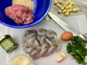 Pesto Palooza Shrimp And Pork Meatballs On Pasta With Pesto Cream Sauce