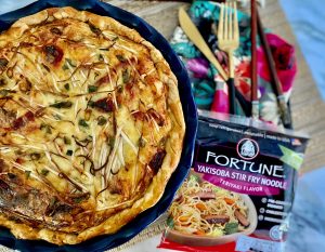 CHINESE SAUSAGE AND YAKISOBA NOODLE FUSION QUICHE