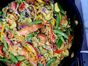 TURN UP THE HEAT RAINBOW VEGGIE AND LOBSTER CURRY YAKISOBA STIR-FRY