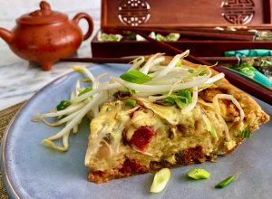 CHINESE SAUSAGE AND YAKISOBA NOODLE FUSION QUICHE