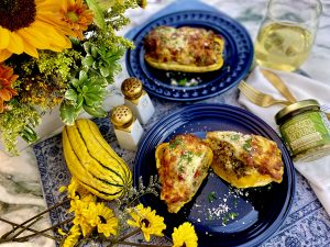 PERFECTO PESTO ‘SAUSAGE’ DELICATA BOATS