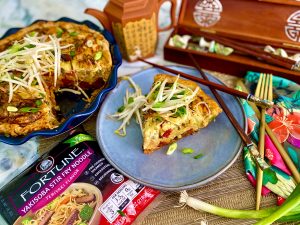 CHINESE SAUSAGE AND YAKISOBA NOODLE FUSION QUICHE