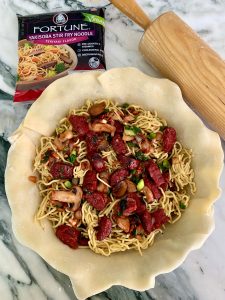 CHINESE SAUSAGE AND YAKISOBA NOODLE FUSION QUICHE