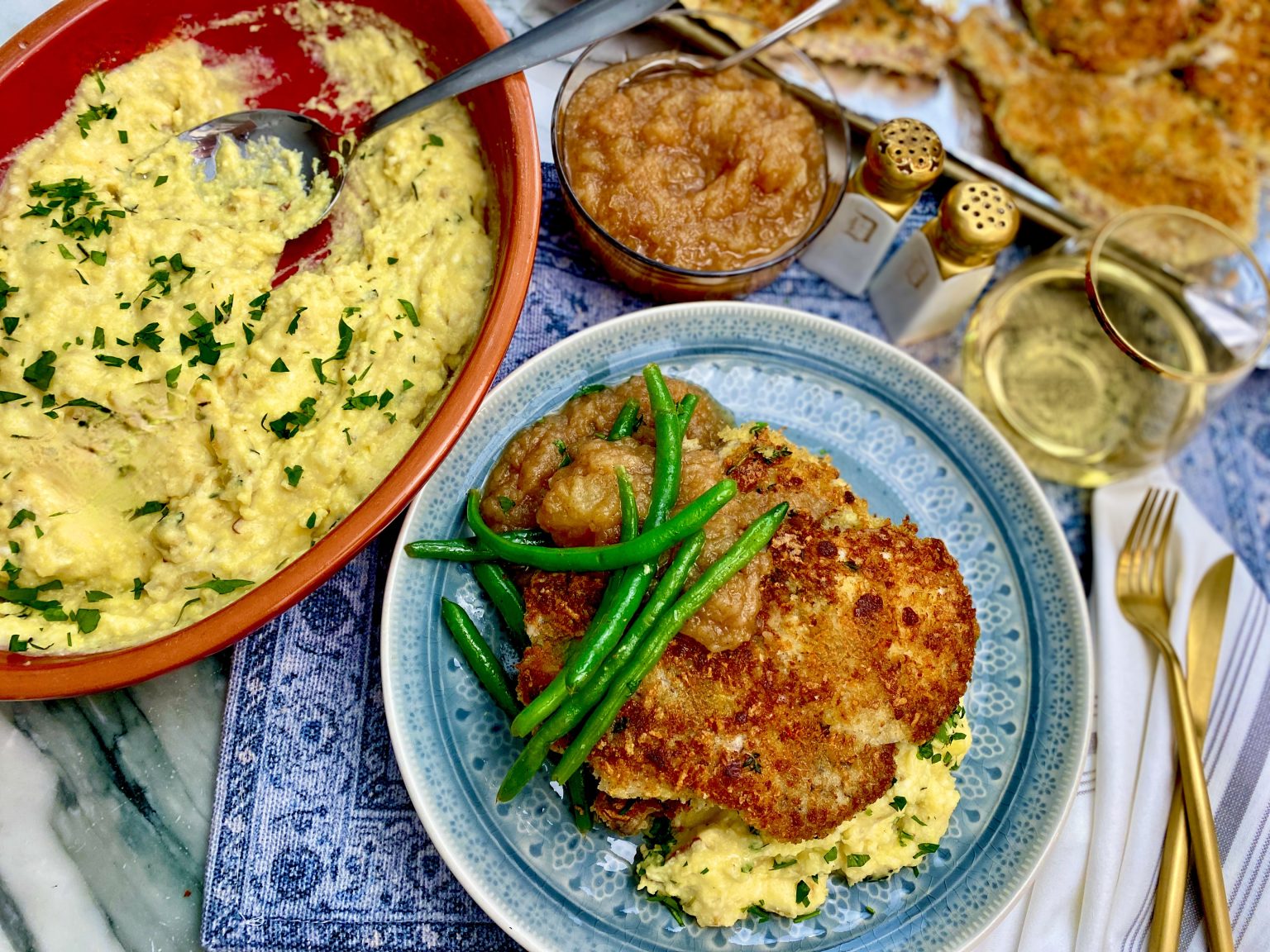 PORK CHOPS AND APPLE SAUCE OVER SMOKED GOUDA POLENTA Dish off the Block