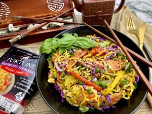 TURN UP THE HEAT RAINBOW VEGGIE AND LOBSTER CURRY YAKISOBA STIR-FRY
