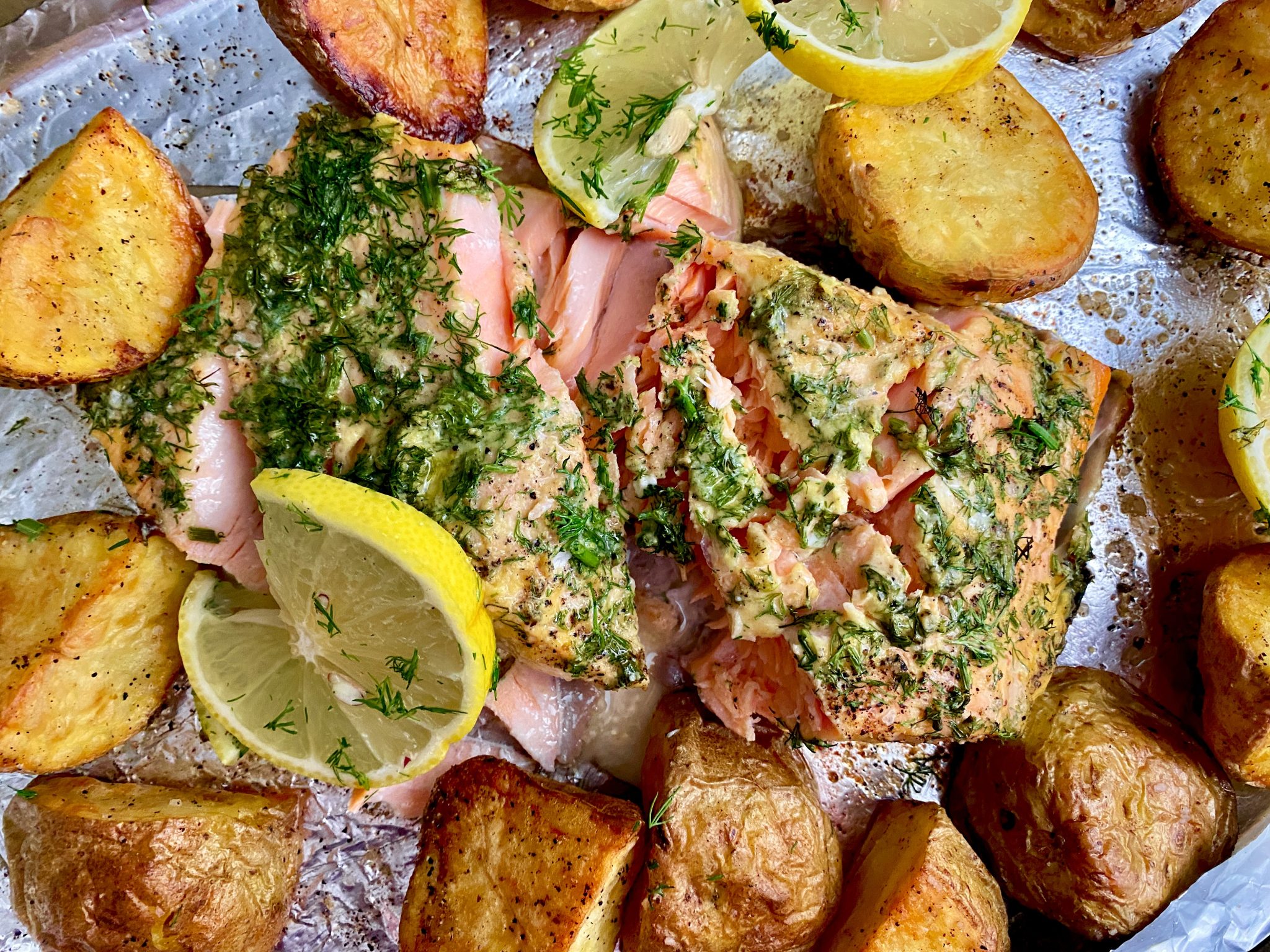 MUSTARD DILL SALMON SHEET PAN DINNER Dish off the Block