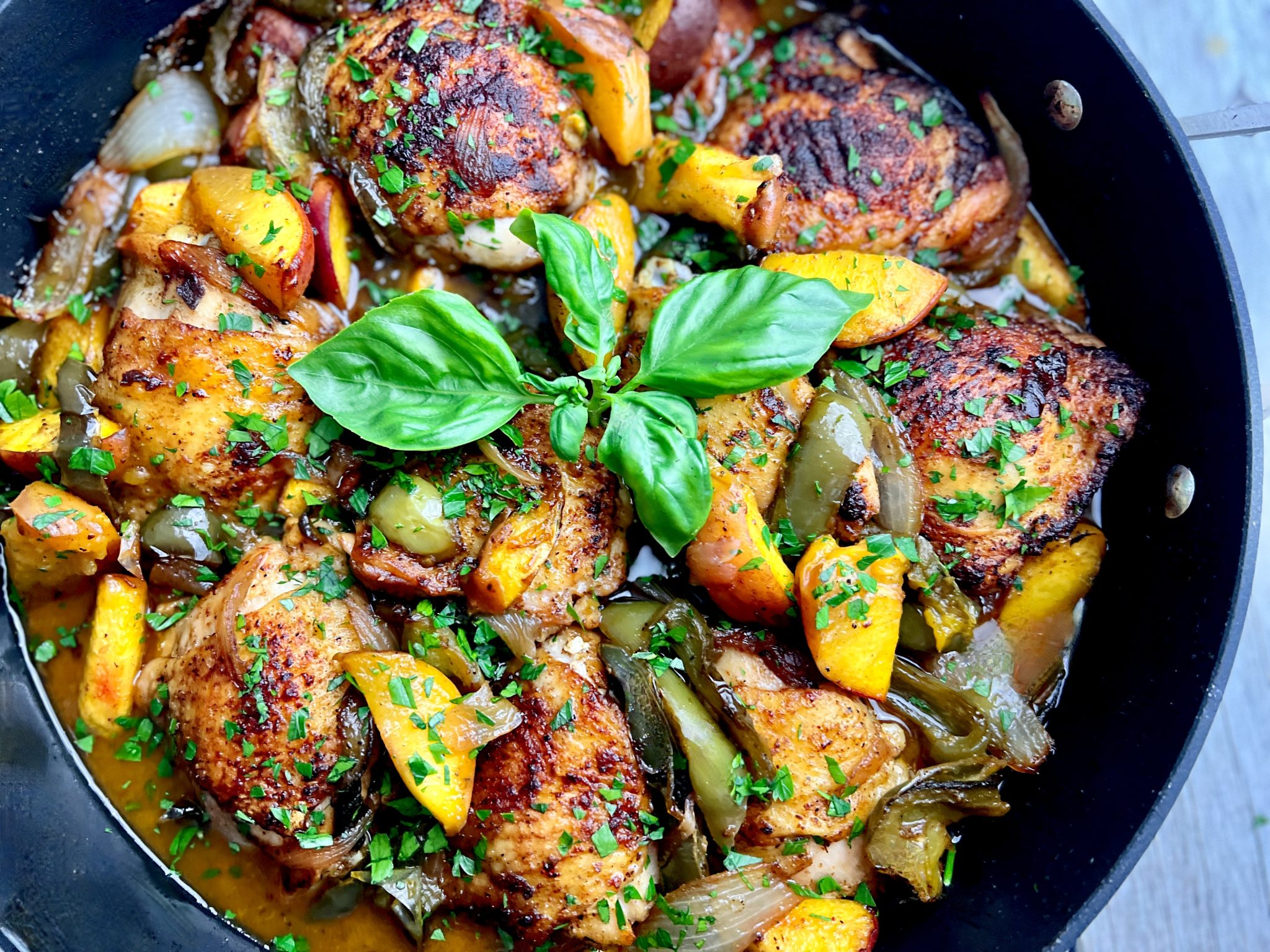 RAGIN’ CAJUN CHICKEN THIGHS WITH PEACHES AND PEPPERS Dish off the Block