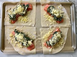 Salmon With Cheesy Spinach And Shrimp Stuffing En Croute