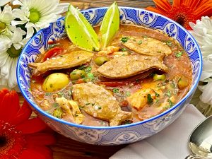 VERACRUZ STYLE FISH STEW WITH PIE CRUST CROUTONS