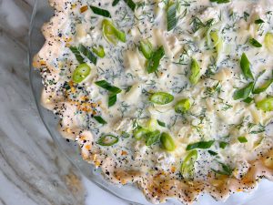 HERBY SALMON AND BACON QUICHE WITH EVERYTHING BAGEL CRUST