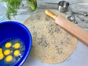 HERBY SALMON AND BACON QUICHE WITH EVERYTHING BAGEL CRUST