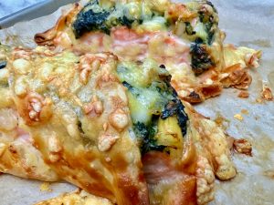 SALMON WITH CHEESY SPINACH AND SHRIMP STUFFING EN CROUTE
