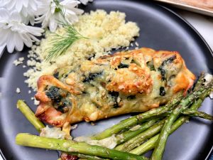 Salmon With Cheesy Spinach And Shrimp Stuffing En Croute