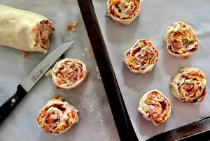 CHEESY SALSA PINWHEEL PUFFS