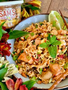 SWEET AND SPICY COCONUT CURRY RAMEN WITH SALMON