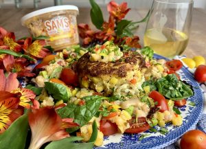 Island Time Crab Cake Salad With Mango Pineapple Remoulade