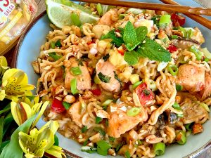 SWEET AND SPICY COCONUT CURRY RAMEN WITH SALMON