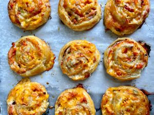 CHEESY SALSA PINWHEEL PUFFS