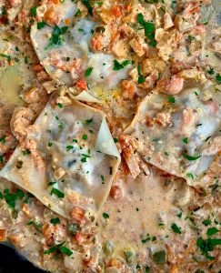 SHORTCUT SAUSAGE RAVIOLI WITH SALSA AND FENNEL CREAM SAUCE