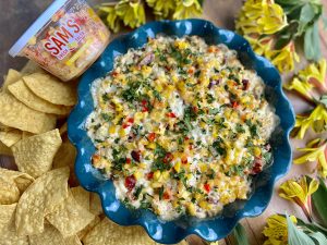 Get Funky Gorgonzola, Corn, And Bacon Dip With Sweet Mango Pineapple Salsa Pop