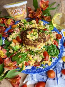 ISLAND TIME CRAB CAKE SALAD WITH MANGO PINEAPPLE REMOULADE