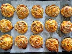 CHEESY SALSA PINWHEEL PUFFS