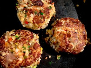 Island Time Crab Cake Salad With Mango Pineapple Remoulade