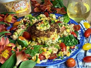 Island Time Crab Cake Salad With Mango Pineapple Remoulade