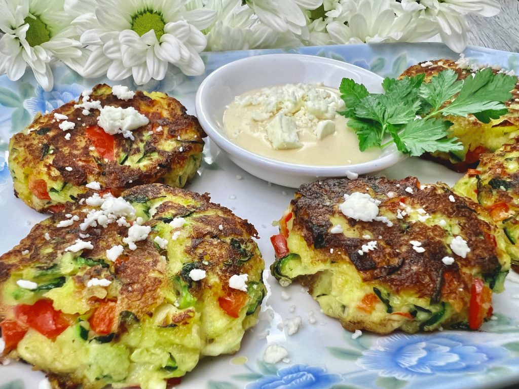 Greek Zucchini, Red Pepper, And Feta Fritters