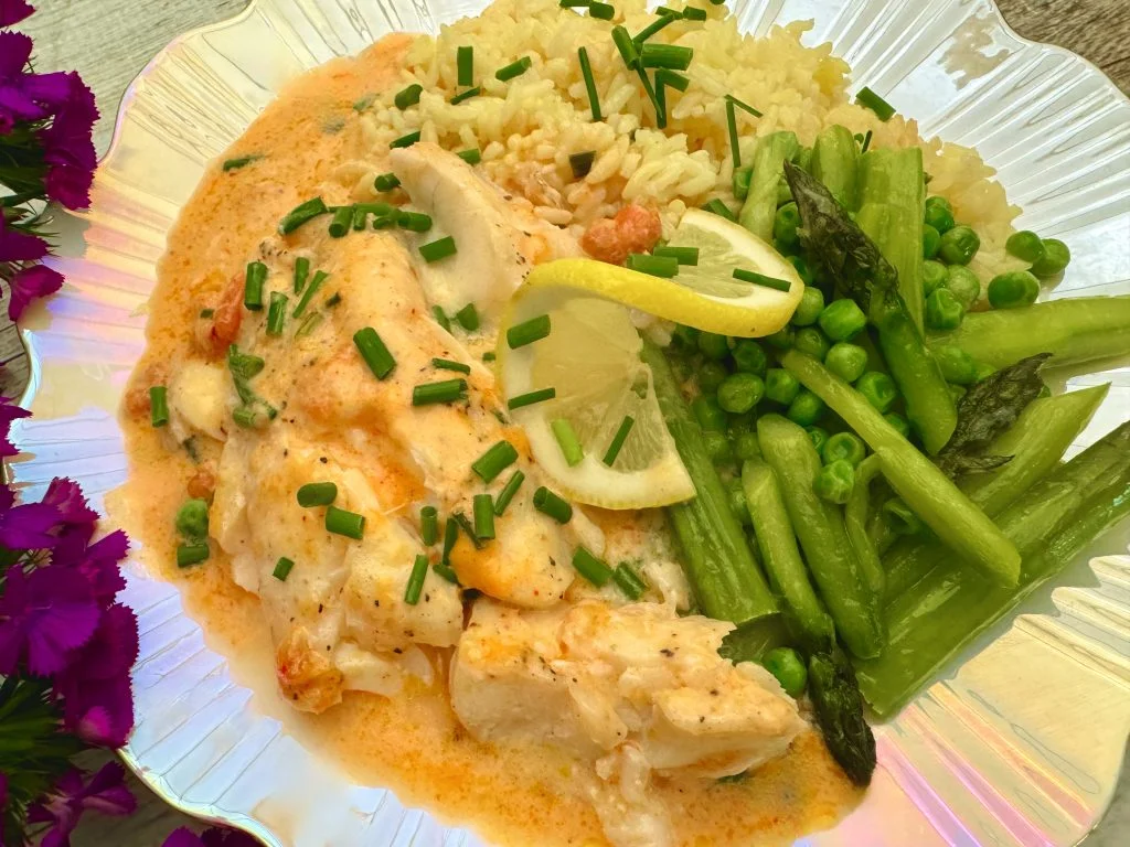 HADDOCK IN QUICK AND EASY SHRIMP NEWBURG SAUCE Dish off the Block